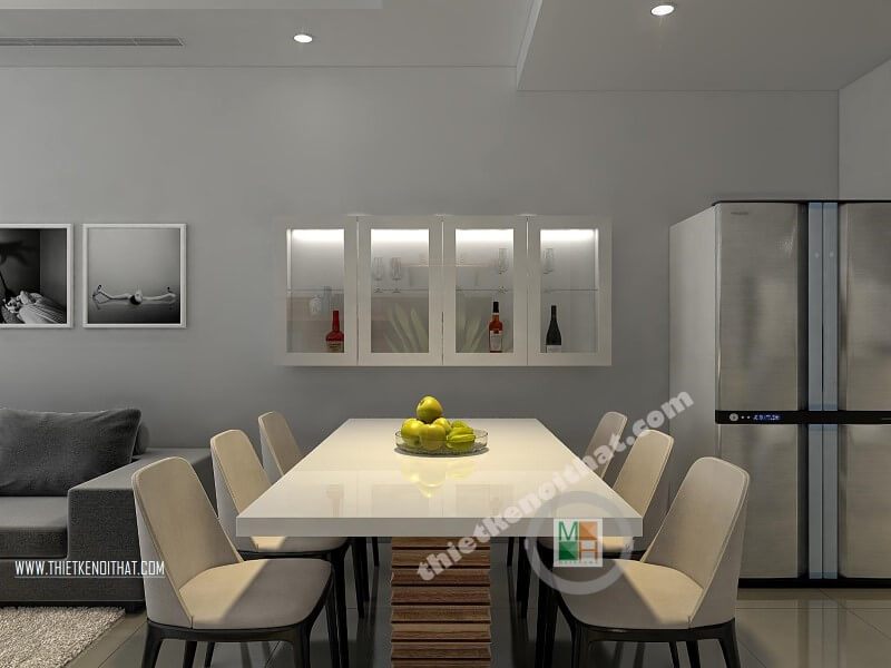 Mẫu bàn ăn gỗ công nghiệp hiện đại phù hợp với căn hộ chung cư diện tích nhỏ mà không kém phần sang trọng, tinh tế