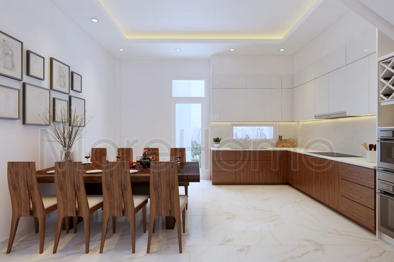 Mẫu tủ bếp treo gỗ công nghiệp màu trắng cho phòng bếp nhà phố, chung cư, biệt thự.